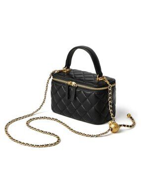 Small Quilted Lamb Leather Crossbody Box Bag with Chain Strap